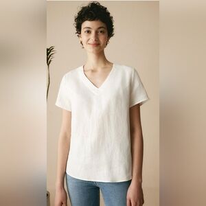 V-NECK CARGO TOP IN 100% LINEN NEW SIZE S COLOR WHITE